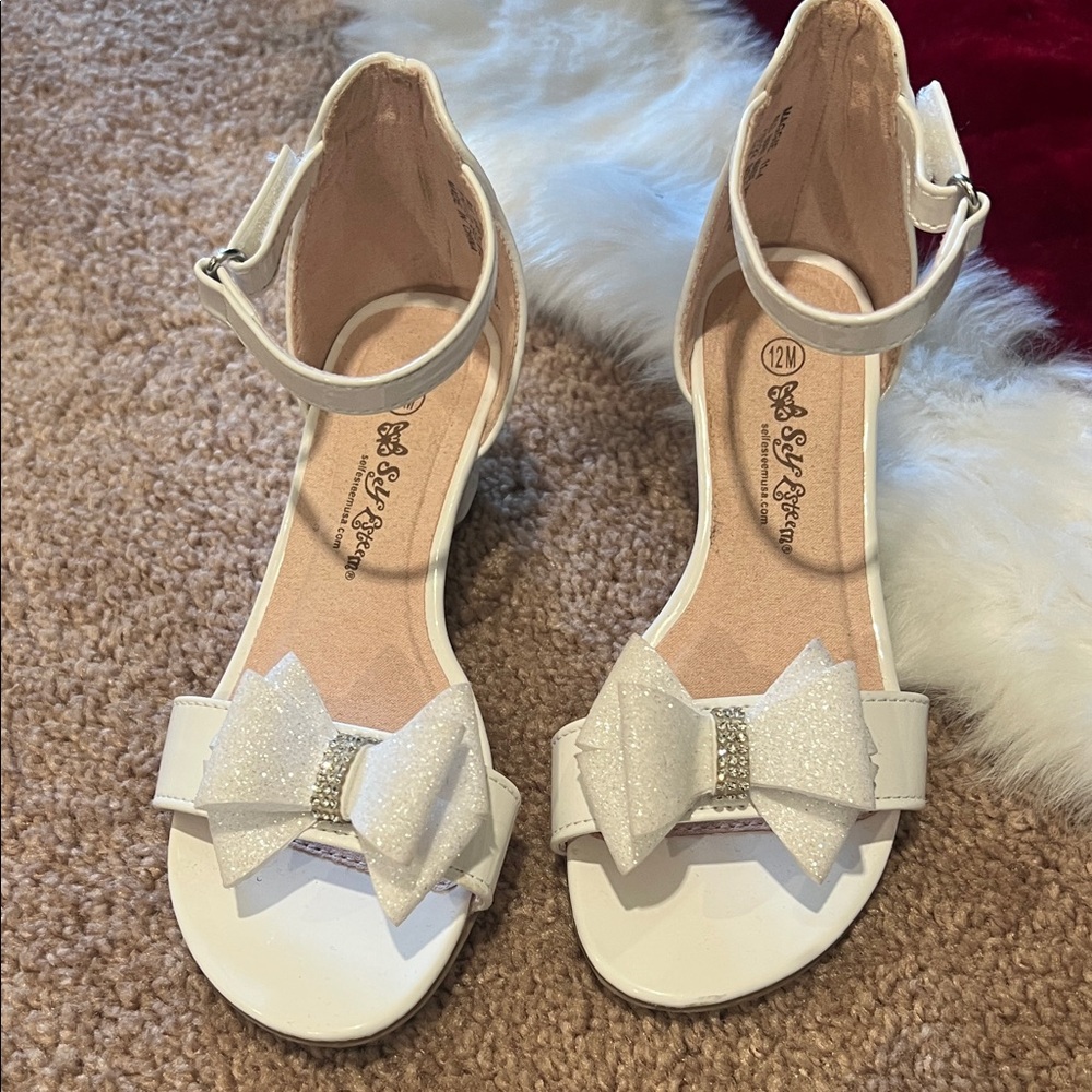 Self Esteem White Kids Dress Shoes with Bow